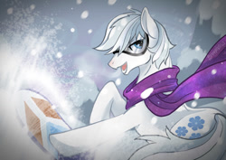 Size: 1024x724 | Tagged: safe, artist:littledarkdragon, double diamond, goggles, skis, snow