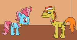 Size: 1208x637 | Tagged: safe, artist:predabug, carrot cake, cup cake, earth pony, pony, blue coat, female, mare, two toned mane