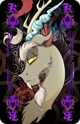 Size: 829x1280 | Tagged: safe, artist:rariedash, part of a set, discord, card, king, king of spades, looking at you, playing card, profile, solo
