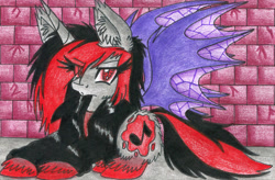 Size: 1788x1175 | Tagged: safe, artist:mario-wolfe, oc, oc only, alicorn, bat pony, pony, alicorn oc, original character do not steal, solo, traditional art