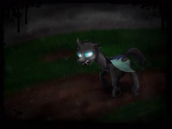 Size: 2400x1800 | Tagged: safe, artist:nicolethebluepony, changeling, dark, rain, solo, wet