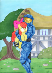 Size: 1200x1657 | Tagged: safe, artist:talisx, apple bloom, human, crossover, female, filly, funny, halo (series), male, michael j caboose, michael j. caboose, red vs blue, rooster teeth