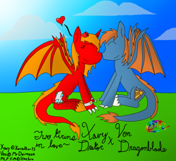 Size: 1091x1000 | Tagged: safe, artist:xavierbronyxiii, oc, oc only, oc:von, oc:xavier drakor, dracony, longma, cute, nuzzling, rule 63