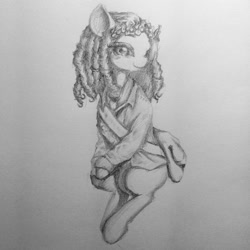 Size: 1024x1024 | Tagged: safe, artist:unousaya, tree hugger, make new friends but keep discord, grayscale, monochrome, solo, traditional art