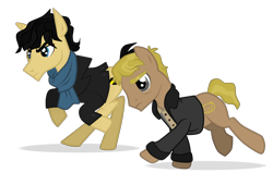 Size: 2200x1400 | Tagged: safe, artist:toxickittycat, pony, rarity investigates, clothes, crossover, duo, john watson, jossed, ponified, reference, running, scarf, sherlock holmes, simple background, transparent background, vector