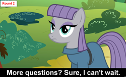 Size: 1600x973 | Tagged: safe, maud pie, earth pony, pony, comic:celestia's servant interview, caption, cs captions, female, interview, mare, solo