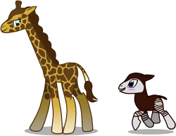 Size: 1112x860 | Tagged: safe, artist:thelastgherkin, oc, oc only, oc:mocha, giraffe, okapi, blush sticker, blushing, duo, simple background, transparent background