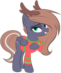 Size: 814x981 | Tagged: safe, artist:noodlerain, oc, oc only, oc:noodle rain, antlers, christmas, clothes, heterochromia, solo, sweater