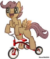 Size: 906x1080 | Tagged: safe, artist:neonwabbit, scootaloo, pegasus, pony, chest fluff, female, filly, hoof hold, open mouth, simple background, smiling, solo, spread wings, transparent background, tricycle, wings