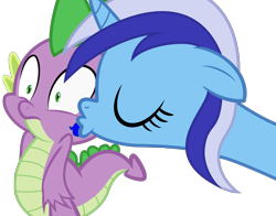 Size: 1918x1500 | Tagged: safe, artist:spellboundcanvas, minuette, spike, dragon, female, kiss mark, kissing, male, shipping, simple background, spigate, straight, transparent background, vector