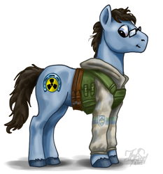 Size: 657x704 | Tagged: safe, artist:thunderboltfire, brony, clothes, crossover, glasses, ionizing radiation warning symbol, military uniform, ponified, radioactive, s.t.a.l.k.e.r., solo