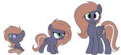 Size: 1433x645 | Tagged: safe, artist:noodlerain, oc, oc only, oc:noodle rain, age progression, female, filly, heterochromia, solo