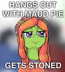 Size: 1248x1383 | Tagged: safe, maud pie, tree hugger, make new friends but keep discord, image macro, meme, pot, rock pun, solo, treehuggermeme