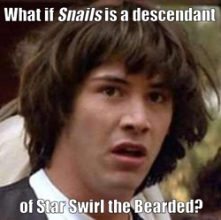 Size: 500x498 | Tagged: safe, snails, star swirl the bearded, conspiracy keanu, exploitable meme, keanu reeves, meme