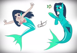 Size: 1973x1351 | Tagged: safe, artist:estevangel, oc, oc only, oc:silvernaqua, fish, mermaid, merpony, siren, armpits, belly button, starfish, starfish bra