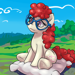 Size: 1500x1500 | Tagged: safe, artist:kp-shadowsquirrel, twist, cute, glasses, pillow, sitting, solo, twistabetes, underhoof