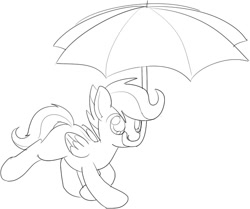 Size: 589x493 | Tagged: safe, artist:mcsadat, scootaloo, cute, lineart, monochrome, mouth hold, solo, umbrella