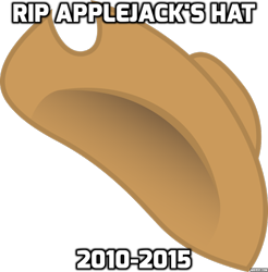 Size: 886x901 | Tagged: safe, made in manehattan, applejack's hat, applejack's hat's death, caption, cowboy hat, hat, rest in peace, simple background, stetson, transparent background