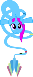 Size: 6400x14674 | Tagged: safe, artist:parclytaxel, oc, oc only, oc:painted melody, genie pony, pony, unicorn, .svg available, absurd resolution, art trade, bottle, djinn, genie, geniefied, helix, piledriver, ring, simple background, solo, spiral, transparent background, vector