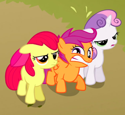 Size: 630x582 | Tagged: safe, screencap, apple bloom, scootaloo, sweetie belle, one bad apple, cropped, cutie mark crusaders