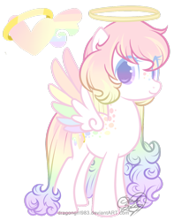 Size: 1024x1301 | Tagged: safe, artist:diigii-doll, oc, oc only, oc:opalescent skies, pegasus, pony, freckles, halo, heart, solo