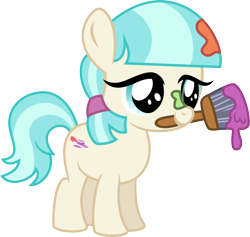 Size: 3660x3468 | Tagged: safe, artist:v0jelly, coco pommel, made in manehattan, .svg available, cocobetes, cute, filly, hnnng, mouth hold, paint, paint in hair, paint on fur, paintbrush, simple background, solo, transparent background, vector, weapons-grade cute