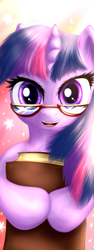 Size: 300x800 | Tagged: safe, artist:sapsan, twilight sparkle, pony, unicorn, book, glasses, looking at you, smiling, solo