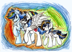 Size: 2088x1505 | Tagged: safe, artist:iroxykun, oc, oc only, oc:frozen soul, oc:paper wings, oc:secret chord, pony, colt, family, gay, male, oc x oc, stallion