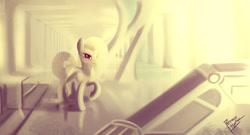 Size: 1024x554 | Tagged: safe, artist:pedrohander, oc, oc only, oc:ada code, earth pony, pony, futuristic, light, solo