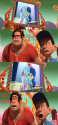 Size: 930x2009 | Tagged: safe, screencap, bon bon, lyra heartstrings, sweetie drops, equestria girls, rainbow rocks, .psd available, female, fix-it felix jr., image macro, lesbian, lyrabon, meme, screencap comic, shipping, sugar rush, wreck-it ralph