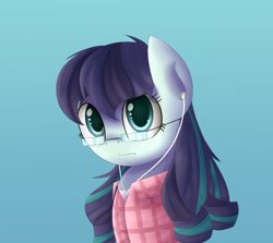 Size: 1033x920 | Tagged: safe, artist:vanillaghosties, coloratura, clothes, glasses, headphones, shirt, simple background, solo