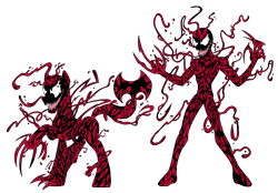 Size: 3557x2480 | Tagged: safe, artist:edcom02, artist:jmkplover, axe, carnage, claws, cletus kasady, crossover, marvel, ponified, simple background, spider-man, symbiote, symbiote pony, tendrils, transparent background, weapon