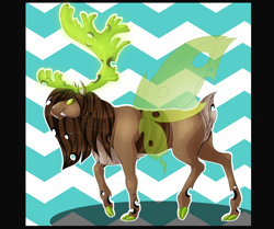 Size: 1376x1148 | Tagged: safe, artist:blackfreya, changeling, hybrid, original species, brown changeling, caribou, changelingified, male, solo