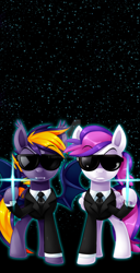 Size: 1024x1994 | Tagged: safe, artist:centchi, oc, oc only, oc:blank canvas, oc:blazing star, bat pony, pony, bronycon, bronycon 2015, bronycon mascots, crossover, men in black