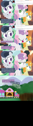 Size: 1280x4800 | Tagged: safe, artist:dtcx97, pumpkin cake, rumble, sweetie belle, ask, comic, dialogue, friendship express, necktie, nervous, post-crusade, train, tree, tumblr