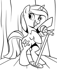 Size: 1023x1289 | Tagged: safe, artist:nanook123, oc, oc only, oc:mane event, bronycon, bronycon 2015, bronycon mascots, coloring book, coloring page, microphone, monochrome, solo, stage