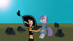 Size: 1024x576 | Tagged: safe, artist:videogamehunter, maud pie, danny phantom, rock farm, sam