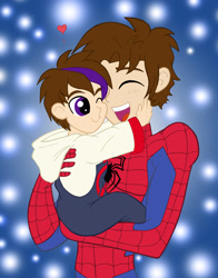 Size: 2390x3042 | Tagged: safe, artist:edcom02, artist:jmkplover, oc, oc:ben parker sparkle, human, crossover, father and child, father and son, hug, male, offspring, parent and child, parent:peter parker, parent:twilight sparkle, parents:spidertwi, peter parker, spider-man, spiders and magic iv: the fall of spider-mane, spiders and magic: rise of spider-mane