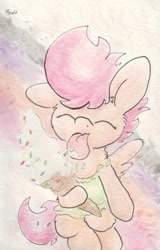 Size: 686x1073 | Tagged: safe, artist:slightlyshade, scootaloo, ice cream, solo, traditional art