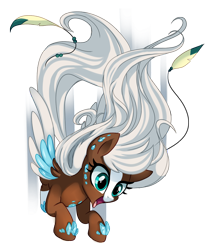 Size: 874x1026 | Tagged: safe, artist:pepooni, oc, oc only, oc:desert flurry, feather, gem, long mane, solo