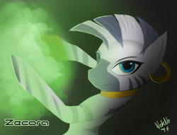 Size: 1708x1308 | Tagged: safe, artist:nokno76, zecora, zebra, green smoke, solo