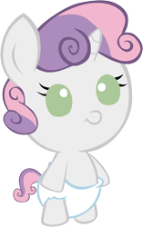 Size: 1438x2295 | Tagged: safe, artist:megarainbowdash2000, sweetie belle, pony, baby, baby belle, baby pony, diaper, foal, solo, white diaper