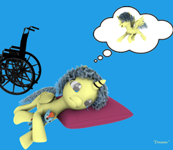 Size: 808x701 | Tagged: safe, artist:sparkyfox, oc, oc only, oc:daydream, 3d, cg, crying, solo, wheelchair