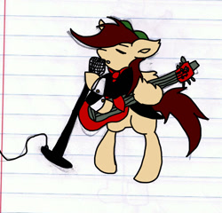 Size: 774x744 | Tagged: safe, artist:candel, oc, oc only, oc:candlelight, pony, clothes, guitar, lined paper, singing, suit