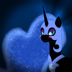 Size: 2000x2000 | Tagged: dead source, safe, artist:kittiautum, nightmare moon, alicorn, pony, armor, blushing, female, solo