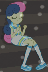 Size: 452x672 | Tagged: safe, screencap, bon bon, sweetie drops, equestria girls, friendship games, animated, bon bon is amused, clothes, dancing, dress, mary janes, party soft, socks, solo, story in the comments