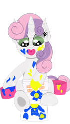 Size: 670x1191 | Tagged: safe, artist:the-crusader-network, sweetie belle, baby belle, diaper, foal, hoof painting, pacifier, painting, painting her diaper, white diaper