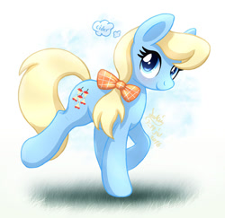 Size: 1130x1100 | Tagged: safe, artist:joakaha, apple cider (character), earth pony, pony, apple family member, background pony, bowtie, cute, female, mare, signature, solo