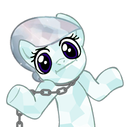 Size: 894x894 | Tagged: safe, artist:tineid, crystal pony, pony, :i, chains, collar, female, ignorance is bliss, image macro, it can't be helped, looking at you, mare, meme, shrug, shrugpony, simple background, slave, slavery, solo, transparent background