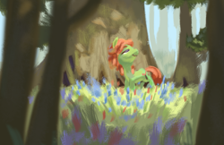 Size: 1125x730 | Tagged: safe, artist:verrmont, tree hugger, earth pony, pony, make new friends but keep discord, flower, forest, solo